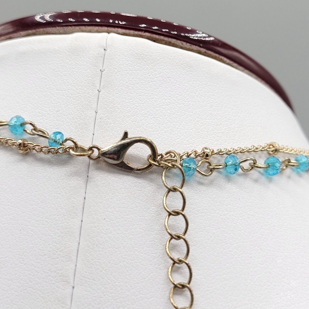 Womens Gold Tone Double Strand Layered Necklace Blue Charm Beads 17 in - Picture 7 of 8